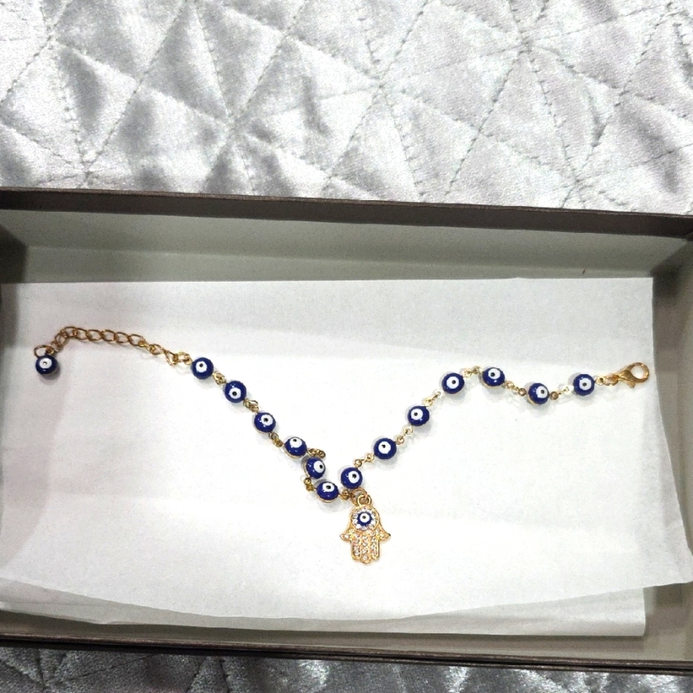 Gold and Blue Evil Eye Ankle Bracelet